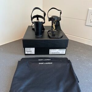 YSL Cassandra Blocked Heel Sandals Crocodile Embossed Leather 75